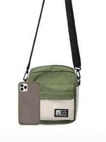 Sac à épaule en canevas de style coréen/européen unisexe, sac bandoulière bicolore, sac messager - Militaire verte - Voir 5