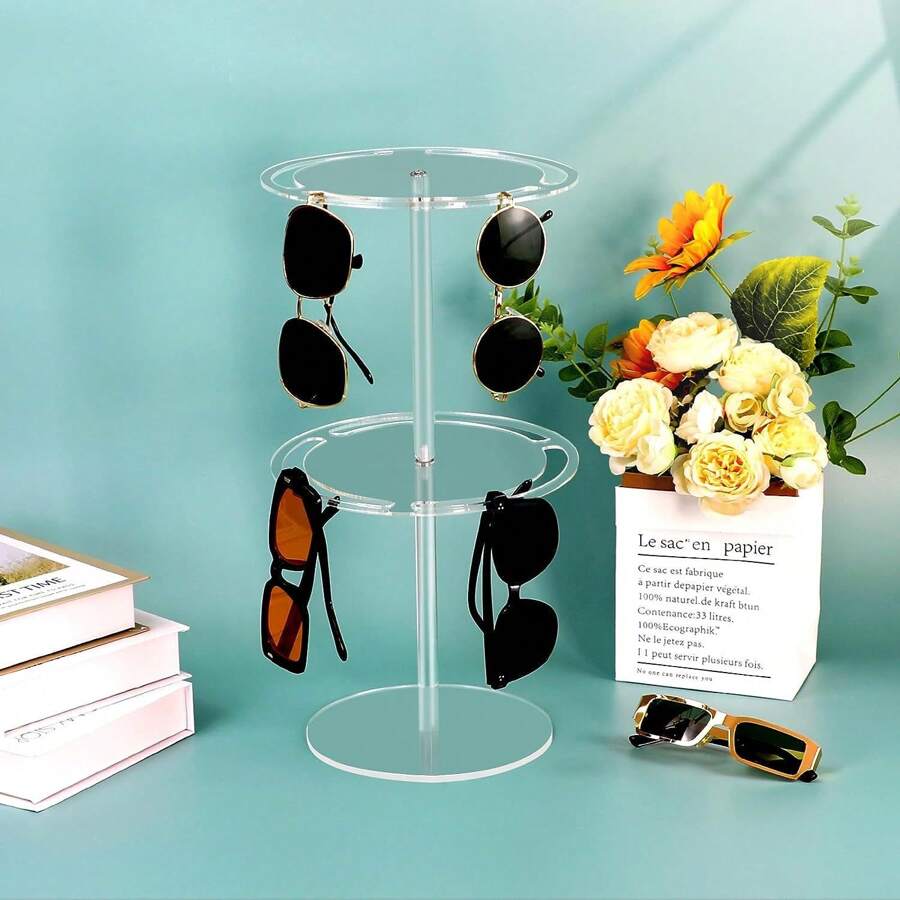 Acrylic Sunglasses Organizer, Transparent Rotating Display Rack For Desktop, 360° Rotation, Stackable, Can Hold At Least 18 Pairs Of Glasses - Clear - View 1