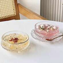 Glass Dessert Bowl Set With Crystal Bird's Nest And Plate. Perfect For Breakfast And Salad. - Multicolor - View 7