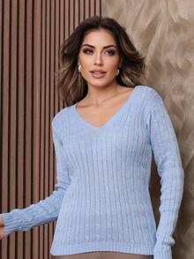 Women Knit Tops - 淺藍色 - 查看 2