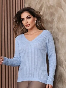 Women Knit Tops - 淺藍色 - 查看 3