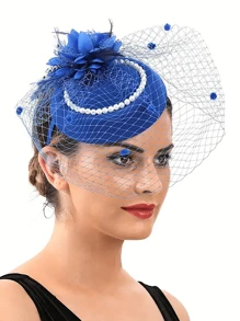 1入組女士頭飾，配有網眼、花朵和仿珍珠設計的頭帶/鉗子夾，適用於新娘、派對、婚禮、情人節、生日、復古帽、波西米亞風格和優雅旗袍髮型