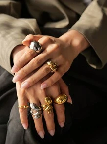 Uworld 1pc Casual Stainless Steel Thick Heart Shaped Ring, Waterproof Exaggerated Party Daily Decoration Jewelry Ring