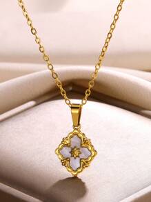 1 Pc Stainless Steel Flower Cross Necklace For Women Vintage Colorful Color Geometric Choker Necklaces Wedding Jewelry Gift Valentines