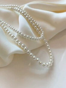 CVNANA 1條法式假珍珠女士項鍊，度假鎖骨鏈，浪漫約會生日禮物 - 彩色 - 查看 5
