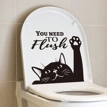 1入組可愛貓咪廁所貼紙，增加氛圍裝飾浴室廁所，卡通牆貼 9.8\"\"* 11.8in