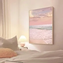 FajerminArt 粉紅海灘日出壁畫-現代海景油畫打印品,適用於寧靜家居裝飾,無框油畫肖像畫 - 彩色 - 查看 4