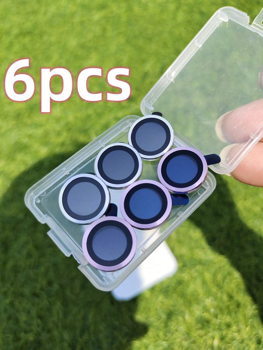 6入組防墜防爆CD紋晶鷹眼鏡片保護膜，適用於銀色和粉色蘋果iPhone - 彩色 - 查看 1