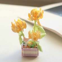 Variedad De Flores De Bloques De Construcción En Miniatura Con Macetas De Plástico, Incluidos Girasoles Y Rosas - Divertido - Ideal Para Decoraciones De Interiores Del Hogar, Regalos De Inauguración De Casa - Plantas en macetas con bloques de construcción de micropartículas. - Ver 15