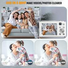 Cámara Digital, 4K Autofocus Cámara Digital con 32G Tarjeta SD Delantera y Trasera Cámaras Duales, HD 48MP con 2.8" Pantalla Grande, 16X Zoom Digital, Recargable Cámara Compacta para Principiantes (Blanco) - Blanco - Ver 3