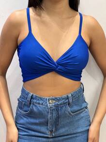 cropped detalhe trançado no busto com bojo suplex 2025 - Azul Royal - Visão 4