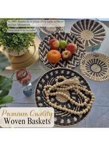 Meching Basket Wall Dr Set, Hanging Woven Wall Basket Dr, Boho Wall Baskets Dr, Basket Wall Art Dr, -Friendly Round Woven Wall Dr, Boho Rattan Wall Dr Gift - Multicolor - View 4