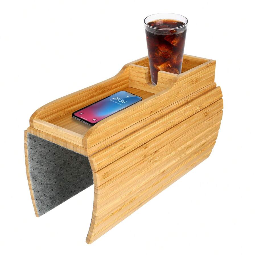 Sofa Tray Made Of Bamboo, Sofa Tray Non-Slip Armrest Couch Tray With Cell Phone Slot & Cup Holder - Yellow - View 1