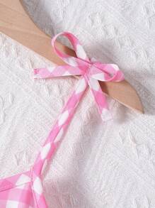 少女粉色格紋休閒舒適夏季背心連帶腰帶裙 - 粉色 - 查看 6