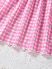 少女粉色格紋休閒舒適夏季背心連帶腰帶裙 - 粉色 - 查看 5