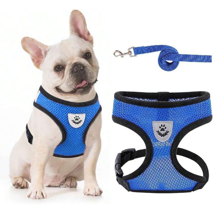 1 Dây Xích Thú Cưng Vòng Cổ Đồ Dùng Cho Thú Cưng Áo Vest Dây Xích Chó Áo Vest Dây Đeo Sau Ngực, Dây Nịt Và Dây Xích Ngực Cho Mèo, Bộ Dây Xích Mèo Lưới Mềm Có Thể Điều Chỉnh Chống Thoát Và Bộ Dây Nịt Ngực Cho Mèo Nhỏ Và Chó Con - Màu xanh lam - Xem 1