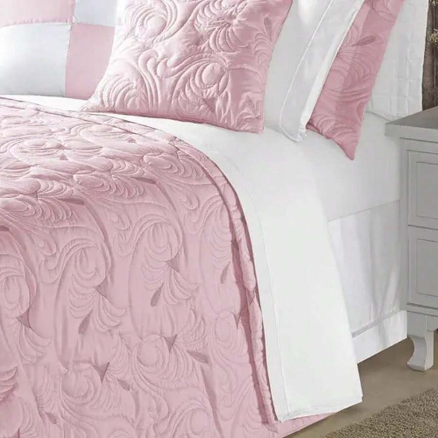 Kit Cobre leito Casal Queen 17 Peças Bordado Melody Luxo 160 Fios Rosê - ROSÊ - Visão 1