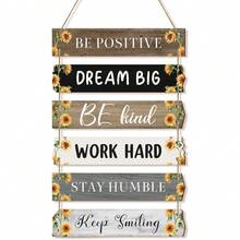 6入組11.2*2.4英寸鄉村風掛牌標誌,靈感牆藝術農場木製牆牌,帶有引言的積極壁挂牌匾,勵志報價裝飾辦公室臥室客廳 - 黑色 - 查看 1