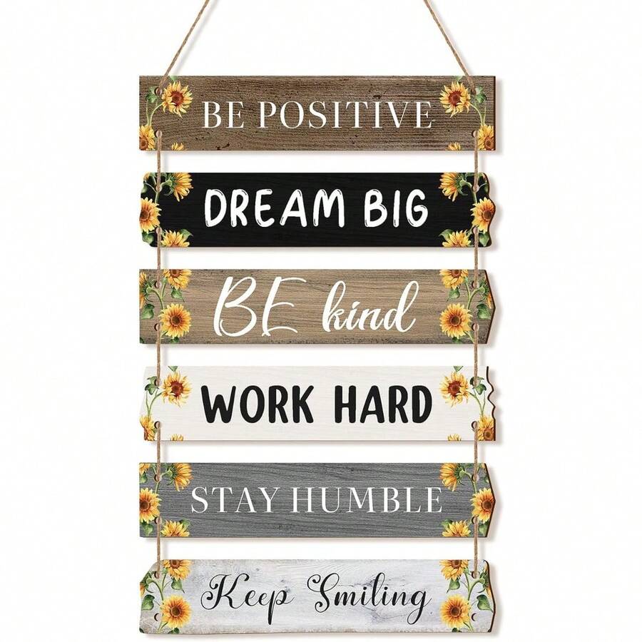 6入組11.2*2.4英寸鄉村風掛牌標誌,靈感牆藝術農場木製牆牌,帶有引言的積極壁挂牌匾,勵志報價裝飾辦公室臥室客廳 - 黑色 - 查看 1