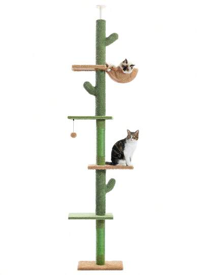 PAWZ Road Cactus Cat Tree Floor To Ceiling Cat Tower With Adjustable Height (229-275cm), 5 Tiers Cat Climbing Activity Center With Cozy Hammock, Platforms And Dangling Balls