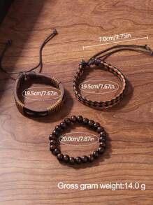 4入組男士棕色PU錶帶休閒石英手錶和手鍊套裝，畢業禮物、開學優惠不容錯過 - 棕色 - 查看 4