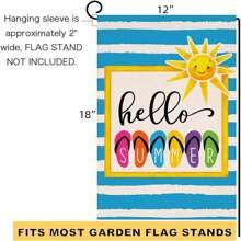 太陽、冰淇淋和夏天的花園旗幟，12" X 18"雙面亞麻泳池派對庭院裝飾 - 彩色 - 查看 2