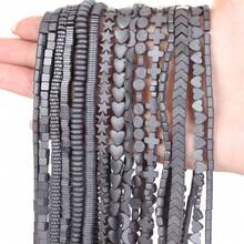 1條天然赤鐵礦石黑色啞面幾何圖案愛心立方圓珠珠寶製作配件耳環項鍊diy配件 15" - 彩色 - 查看 2