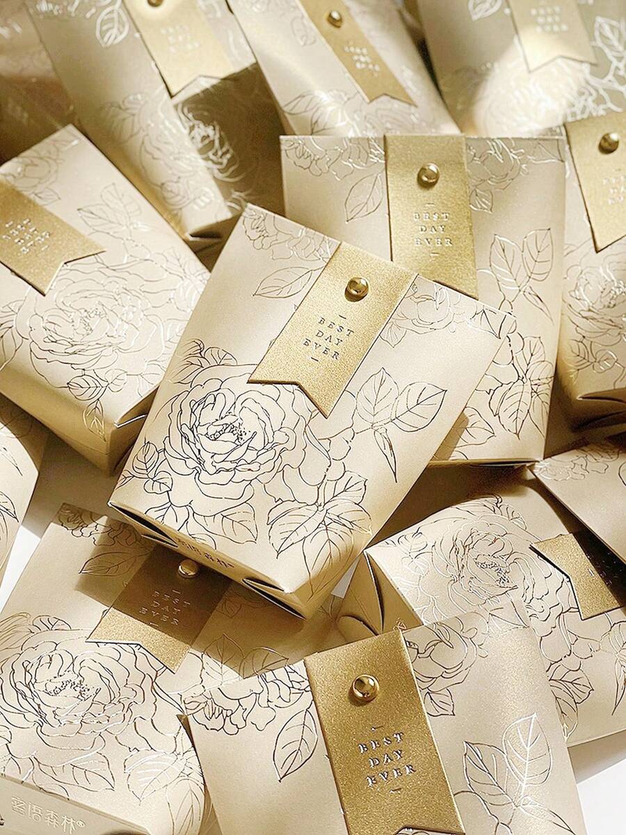 10 piezas de Mini Caja de Regalo con Cinta, Caja de Cartón Cajas de Regalo Pequeña para Decorar Bodas, Cumpleaños, Fiestas de Baby Shower, Caja de Flores, Caja de Dulces de Boda, Caja de Regalo de Boda - Dorado - Ver 1