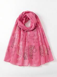 1 Miếng Dễ thương Mèo In Động vật Của phụ nữ Thanh lịch Mềm mại Khăn quàng cổ , Kem chống nắng , Ngày lễ Khăn choàng - A - Xem 12