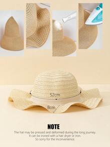 1pc Girls' Dual Layer Polka Dot Bow Decor Elegant Beige Wavy Brim Sun Hat, Suitable For Summer Outdoor, Beach, Wedding, Children Gift - Beige - View 5