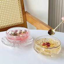 Glass Dessert Bowl Set With Crystal Bird's Nest And Plate. Perfect For Breakfast And Salad. - Multicolor - View 2