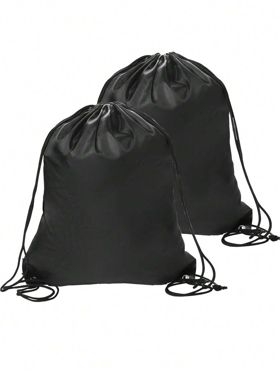 2PCS Drawstring Bags Sport Bags Drawstring Gym Bag Black Draw String Bags Drawstring Backpack For Sports, Gym, Travel, Swimming, Beach - Black - View 1