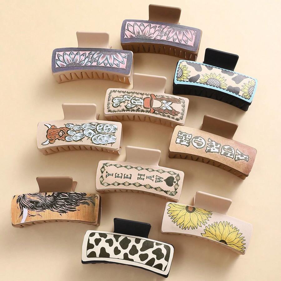 1个女士西部牛仔风格亚克力发夹，适合日常通勤，可个性化定制 - 米色 - 查看 1