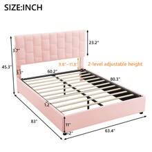 MISSUNNY Queen Size Upholstered Platform Bed With Adjustable Headboard And Under-Bed Storage Space,Pink - 粉色 - 查看 6