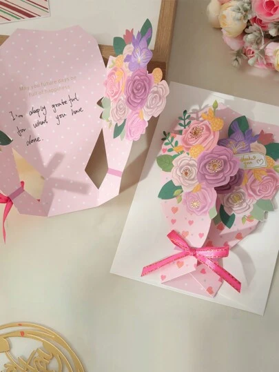 1 Set 3D Greeting Card For Mother's Day, Birthday, Festivity, Thanksgiving, Best Wishes And Message Card, Includes 1pc