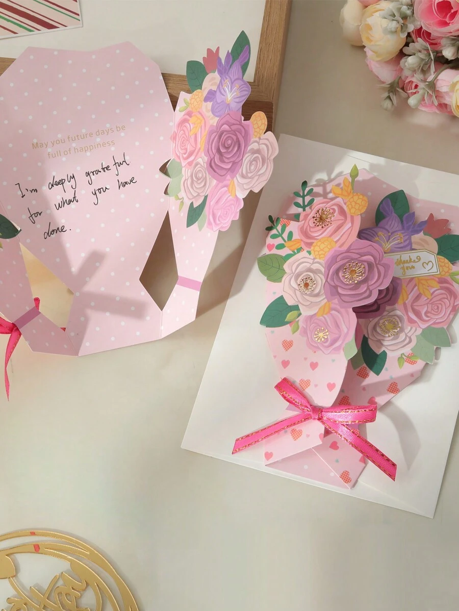1 Set 3D Greeting Card For Mother's Day, Birthday, Festivity, Thanksgiving, Best Wishes And Message Card, Includes 1pc - Multicolor - View 1