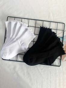 10 perechi de șosete de damă la modă cu volane și margini negre și albe, toamnă