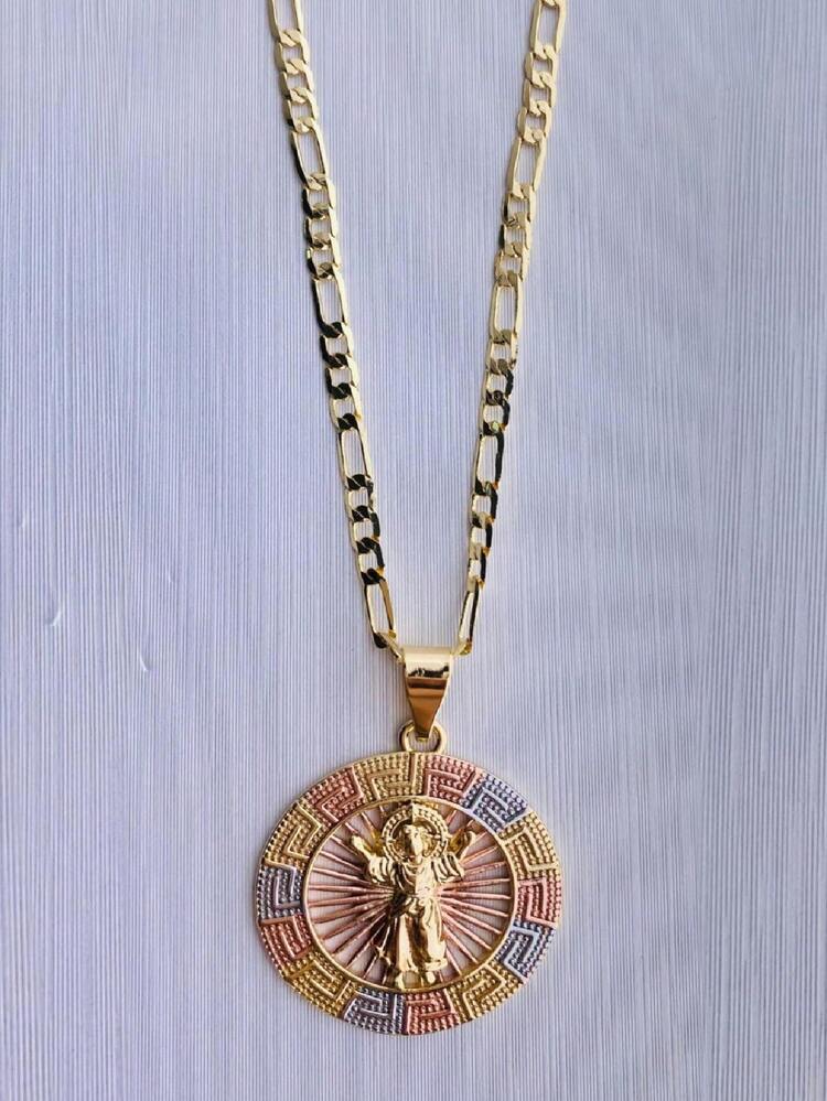 DIVINO NIÑO JESUS, Cadena religiosa, colgante de Milagroso niño Jesús, Medallón dorado, moneda con cadena larga, (oro laminado). - Niño Jesús - Añade 3