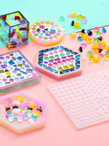 Diy Creative Cup Coaster Mosaic Granule Self-Made Silicone Mold With Storage Box For Making Mosaic Decorations - White - View 2