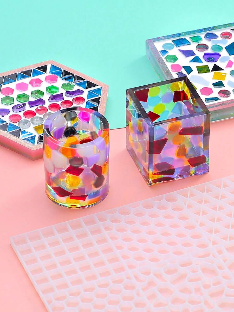 Diy Creative Cup Coaster Mosaic Granule Self-Made Silicone Mold With Storage Box For Making Mosaic Decorations - White - View 1