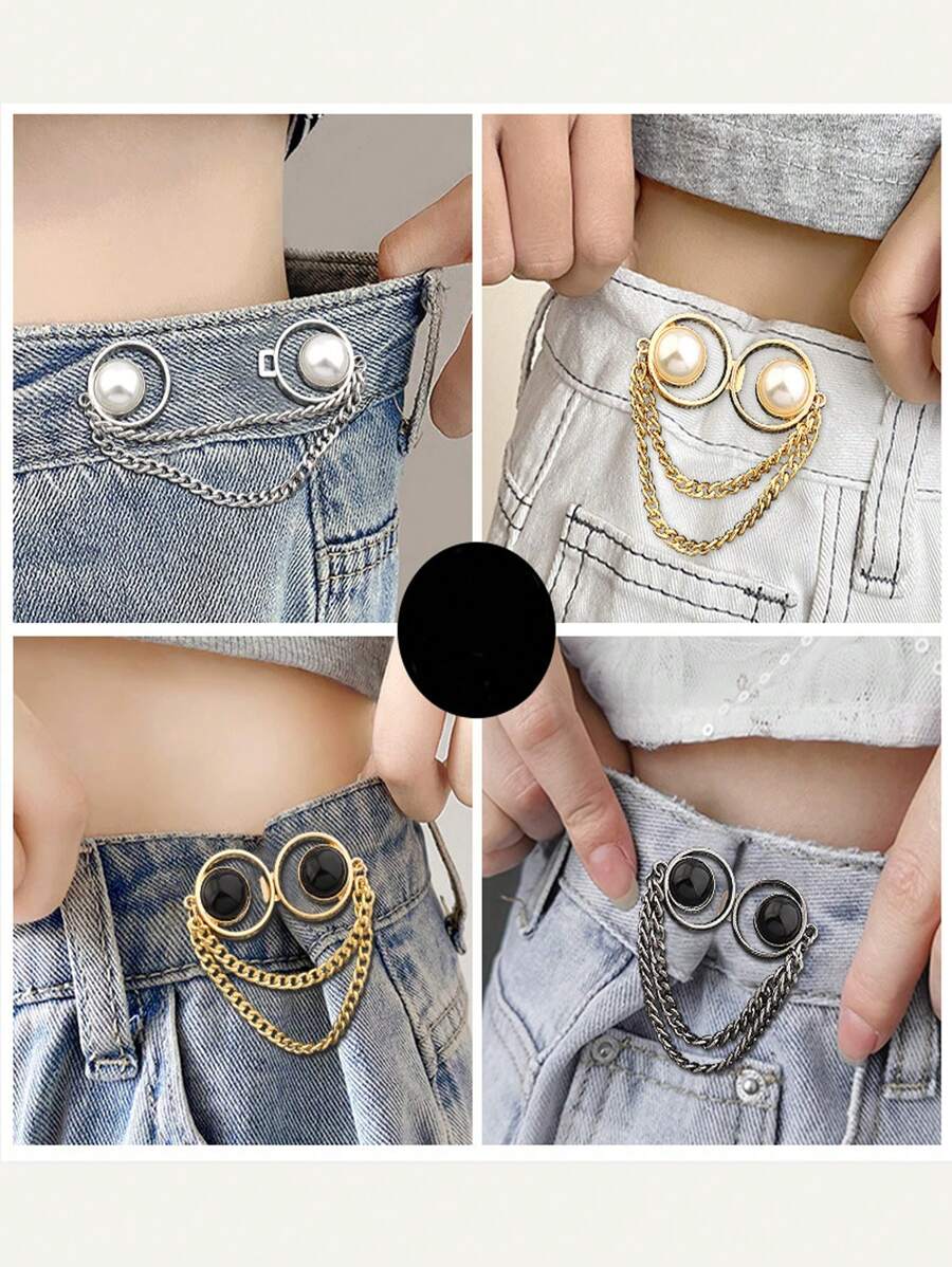 Random No Sew Elastic Waistband Tightener, Jeans Button With Adjustable