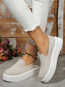 2024 New Casual Round Toe Flat Slip-On Loafers, Soft Sole Thick Bottom Fashion Flat Shoes (Size Runs Small, Suggest Ordering 0.5 Size Up) - Beige - View 3