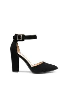 Women's Chunky High Heels Pumps Ankle Strap Closed Pointed Toe Elegant Fashionable Comfortable Dating Wedding Party Dress Shoes - 黑色 - 查看 5