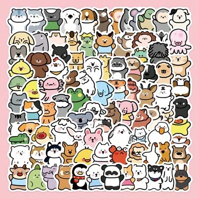100pcs Cute Animals Style Inspirational Waterproof Cartoon Stickers For Vintage Bullet Journal Decoration, Suitcase, Laptop, Tablet[With Children's Certificate],Certificate Sticker,Kids Diary,Suitcase Stickers,Stickers 100pcs,Stickers>Kid,Stickers Animal