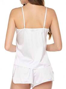 Women Stain Pajamas Set Stain Sexy V Neck Lingerie Camisole Shorts Nightwear Set Soft Rayon 2 Piece Pjs Sleepwear White Set - 白色 - 查看 4