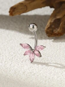 1入流行不鏽鋼扇形葉和方鑽肚臍環,適用於女性 - 彩色 - 查看 1