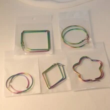 PMKMKM 10對/組不銹鋼多色幾何耳環,時尚簡約耳飾,完美的節日和假期配搭 - 彩色 - 查看 14