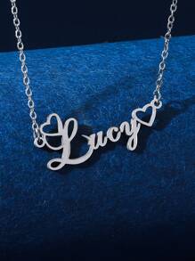 1 件简约不锈钢心形英文名字女士个性化项链适合情人节、妈妈、母亲、母亲节、礼物