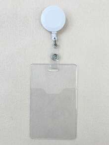 1pc Clear Pvc Hard Card Holder With Retractable Badge Reel & Neck Lanyard For Work Badge, Id Card, Transit Card, Etc. - White - View 6