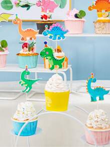 8 piezas Decoración de tarta con figura de dinosaurio de dibujos animados, decoración linda para cupcakes para fiestas de cumpleaños, Navidad - Multicolor - Ver 4